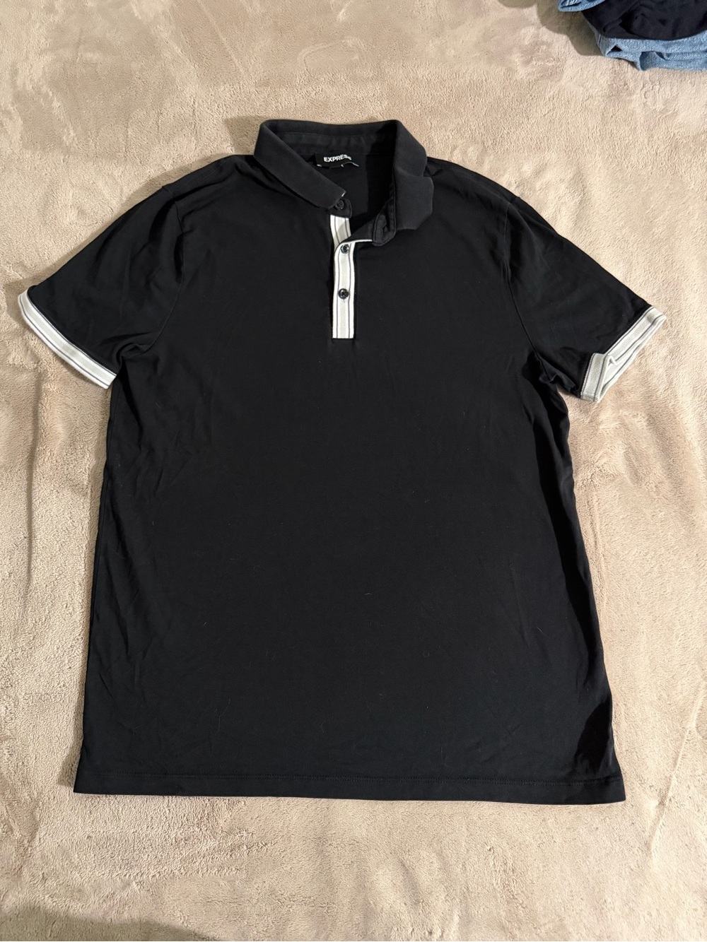 Express Black Polo with White Contrast Placket and Sleeve Trim